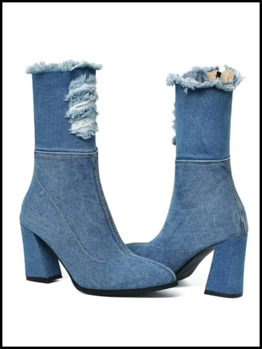 Denim Over The Knee Boots with Cutout Details and Block Heel
